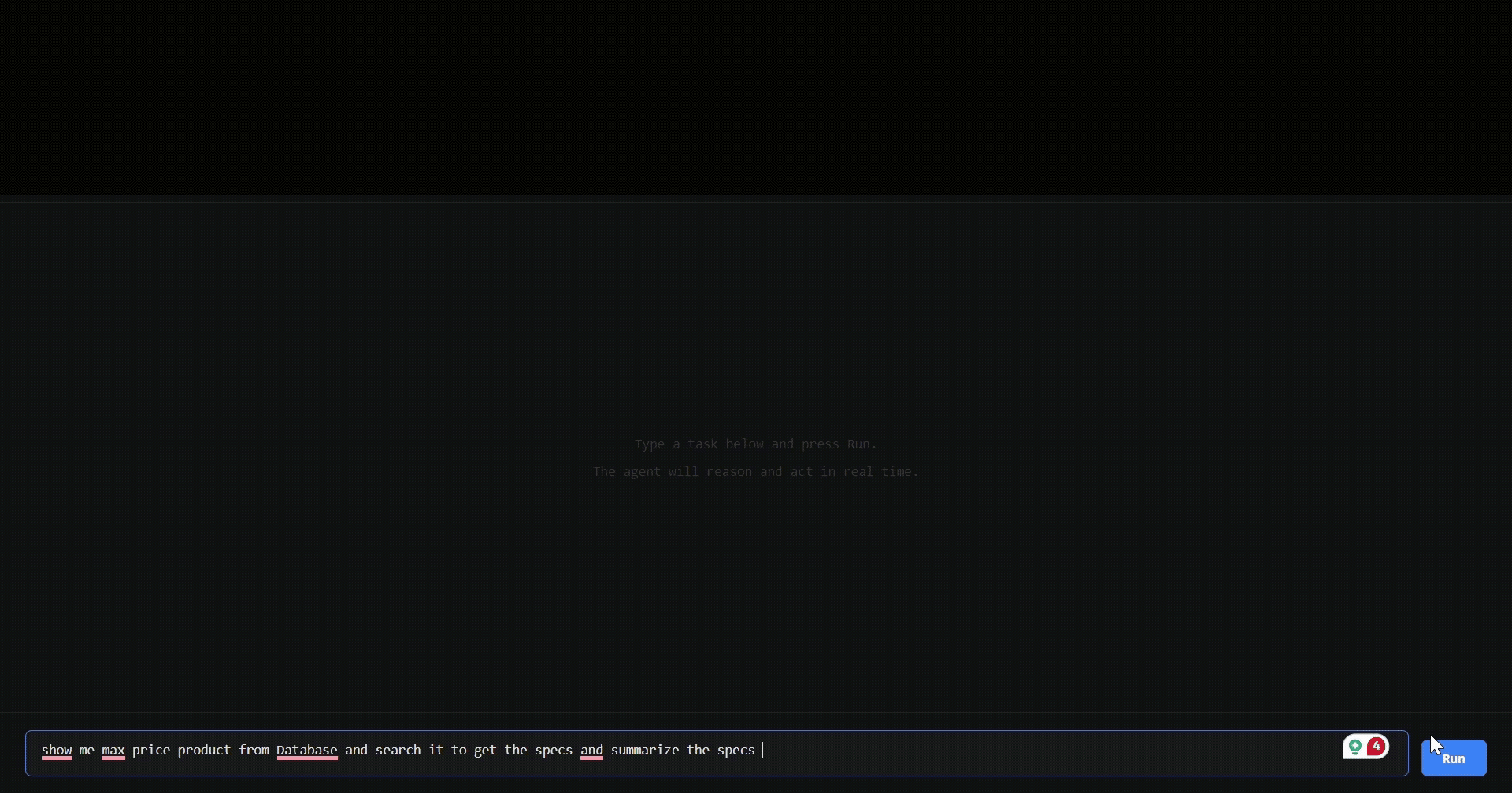 Demo of ReAct Agent Framework showing reasoning traces, tool calls, and streamed responses.